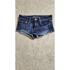 American Eagle Womens Low Rise Dark Wash Short Shorts W/ Frayed Hem Size 2